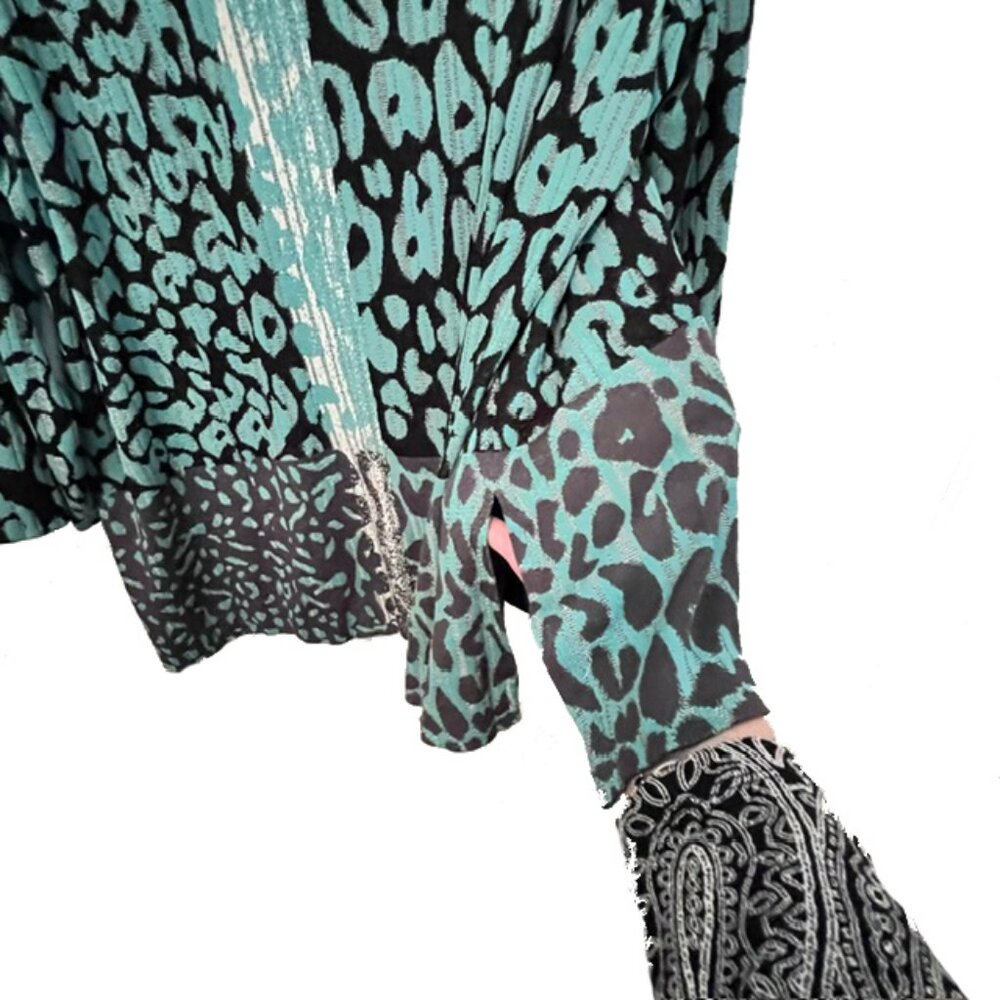 Ming Wang Teal and Black Animal-Print Tunic Top - Picture 5 of 8